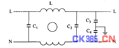 图 1 电 源 线 滤 波 器 基 本 电路 图
