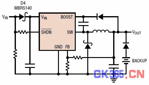 图6：防止输入短路时输出备份电池反向放电电路