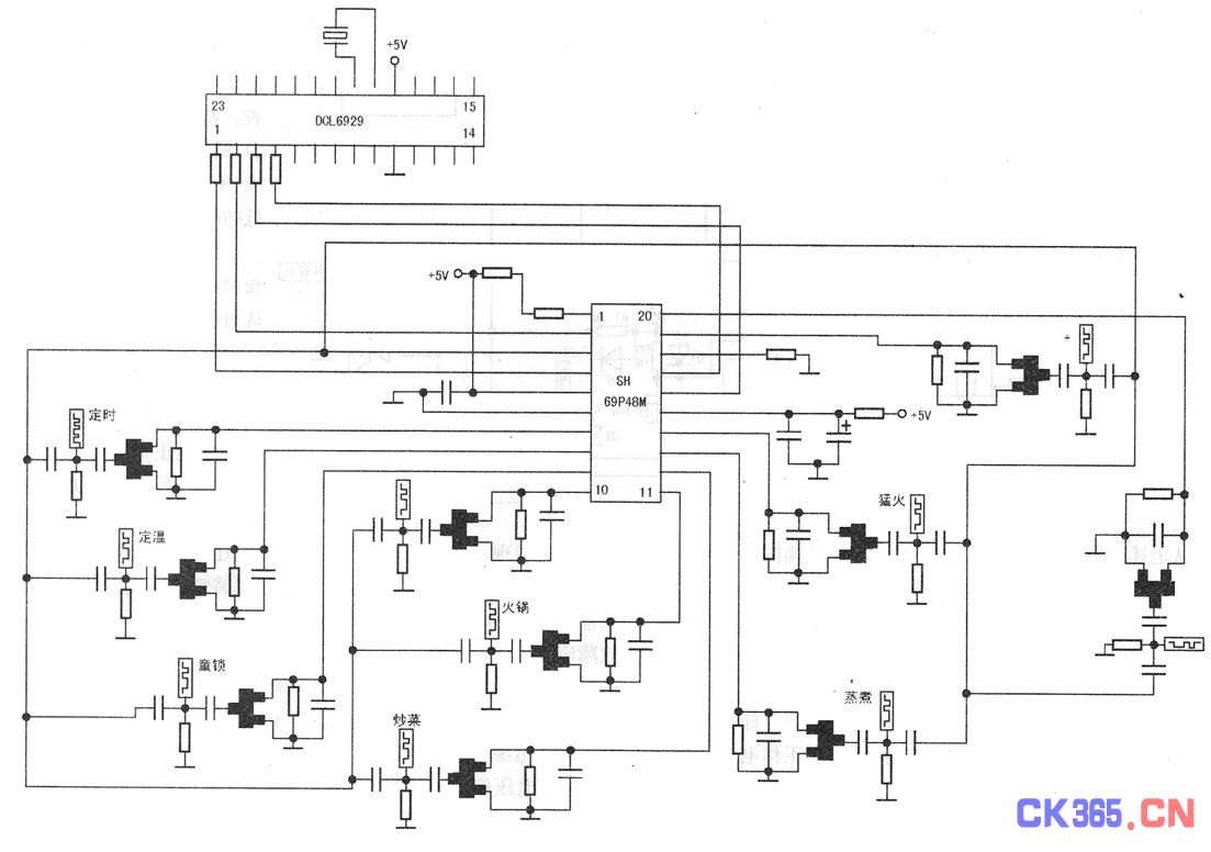 图7 由SH69P48M组成的触摸控制电路图