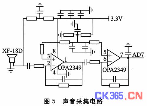 声音采集电路如图5所示_电路图分享 引 言 随着传感器技术、嵌入式计算技术、无线网络通信技术、分布式信息处理技术以及微机电技术的不断发展,出现了一种新型的网络技术无线传感器网络技术。无线传感器网络能够通过集成在网络节点上的各类微型传感器协作地实时监测、感知和采集各种环境或监测对象的信息,通过嵌入式系统对信息进行处理,并通过随机自组织无线通信网络以多跳中继方式将信息传送到终端用户。本文主要介绍声传感器网络节点硬件系统的设计。 1 声传感器网络结构 如图1所示,声传感器网络结构通常包括声传感器节点、汇聚节点和后台监控设备等。