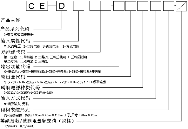 数显式智能变送器型号说明图