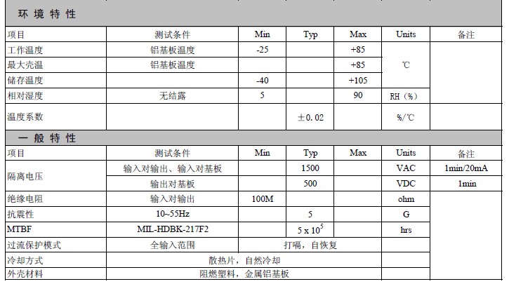 高压电源模块的一般特性